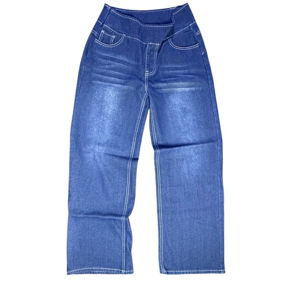 Denim Look Leggings High Waist Pull On Jeans Style Pants Medium - Picture 1 of 5